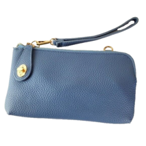 Wristlet/Crossbody Blue Marine Long Faux Pebble Vegan Leather Wallet - $15.84