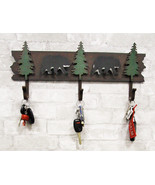 Rustic 2 Black Bear 3D Silhouettes With 3 Pine Trees 3-Peg Cast Iron Wal... - £25.95 GBP