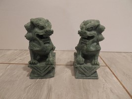 Chinese Foo Dogs Statues Pair Guardian Lion Jade Like Statues - £56.40 GBP