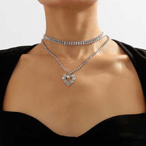 Crystal &amp; Cubic Zirconia Heart Layered Pendant Necklace - £12.01 GBP
