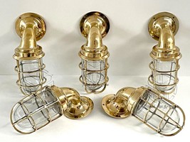 Set of 5 Maritime Salvaged Brass Passageway Bulkhead Wall Mount Light Na... - £366.31 GBP