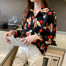 2020 Autumn Female Retro Hong Kong Style Printed Women&#39;s Shirt New Korean Loose  - £151.87 GBP