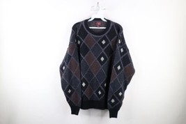 Vtg 90s Coogi Style Mens L Ed Bassmaster Wool Blend Knit Argyle Diamond Sweater - £46.56 GBP