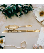 Personalized Gold Wedding Cake Knife and Server Set Engraved Gold Tone S... - £70.99 GBP+