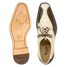 Belvedere Domenico Shoes Genuine Caiman Crocodile Lace Up Two-Tone Bone Olive image 2