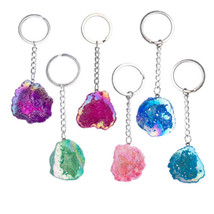 Gemstone Aura Quartz Keychain - Geode - £13.22 GBP