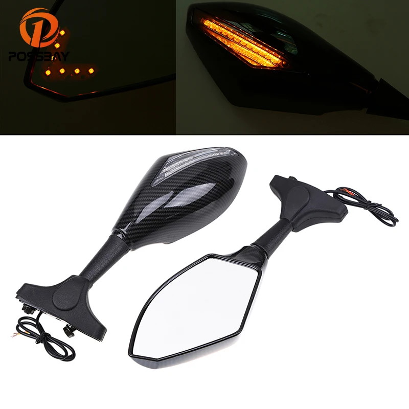 POSSBAY Universal Motorcycle Mirrors with Turn Signal Black Rearview Rear View M - £241.74 GBP
