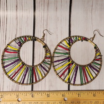 vintage large colorful beaded hoop earrings oversize round - $14.84