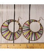 vintage large colorful beaded hoop earrings oversize round - £11.72 GBP