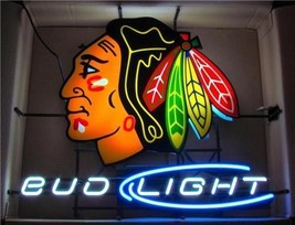 New Bud Light Chicago Blackhawks Hockey Neon Sign 24&quot;x20&quot; - £200.45 GBP