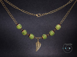 boho necklace with African recycled glass, green, handmade in USA, St. Patrick&#39;s - £18.38 GBP