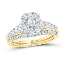 14kt Yellow Gold Emerald Diamond Halo Bridal Wedding Ring Band Set 1 Cttw - £1,666.62 GBP