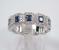 2Ct Princess Cut Lab Created Blue Sapphire Wedding Ring 14K White Gold Plated - £119.89 GBP