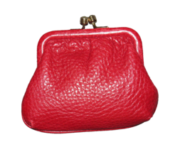 Vintage DOONEY &amp; BOURKE Red Pebbled Leather Small Frame Kiss Lock Coin P... - £70.69 GBP