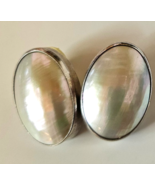 Vintage Signed KHALSA Sterling Silver MOP Pierced Earrings 1" x 3/4" - $204.33 CAD