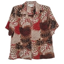 DonnKenny Womens Blouse Size PL Button Front V-Neck Short Sleeve Brown - $12.97