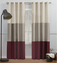 Faux Silk Grommet Top Curtain Panel Pair 54&quot;x96&quot; Burgundy Taupe NEW - £33.71 GBP