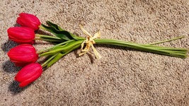 5 pcs Artificial Silk Faux Red Tulip Stem Bouquet 15&quot; Tall - £9.37 GBP