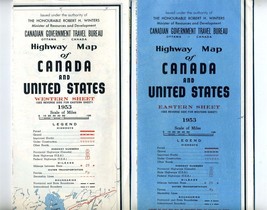 Highway Map Canada &amp; United States 1953 Eastern &amp; Western Sheets Travel ... - £14.06 GBP