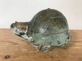 Handblown Clear Crystal Glass Turtle Blob Paperweight Decoration Art Sculpture - £64.33 GBP