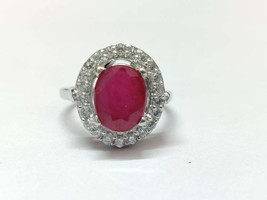 Large Glass Filled Ruby Ring 5 Ct 9x11 Ruby Cluster Ring Silver Ring - £47.95 GBP