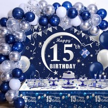 15Th Birthday Decorations For Boys Girls - Navy Blue Birthday Decorations For Bo - £26.61 GBP