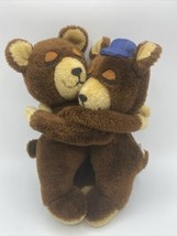 Vintage R. Dakin Plush Girl and Boy Brown Hugging Bears 1976 1977 8&quot; Teddies - £12.46 GBP