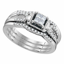 10k White Gold Princess Diamond Bridal Wedding Ring Band Set 1/4 Ctw - £473.46 GBP