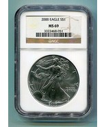 2000 AMERICAN SILVER EAGLE NGC MS69 BROWN LABEL PREMIUM QUALITY NICE COI... - £52.71 GBP