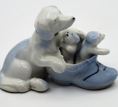 Mamma Puppy Dog with Pups in Shoe Pale Blues Vintage Figurine Small - $372.61 MXN