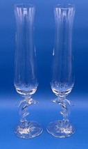2 Luminarc Dolphin Stem Crystal Bud Vase-Nautical Inspired-France 10-1/2&quot;H - £25.68 GBP