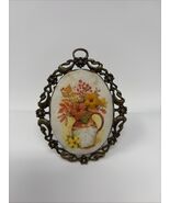 Vintage Antique Metal Miniature Embroidered Floral Image Frame 4” Length - $19.66 CAD