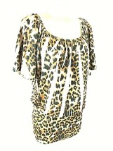 Studio Y Women&#39;s Small Shortsleeve Brown Black Animal Print Stretch Top ... - £6.07 GBP