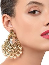 Antique Gold Tone Traditional Dangle &amp; Drop Earring For Women Kundan Jewelry Set - £17.12 GBP