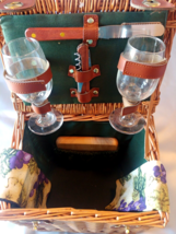 Wine Picnic Basket Set Napkins Glasses Corkscrew Cutting Board Cheese Knife - £37.35 GBP