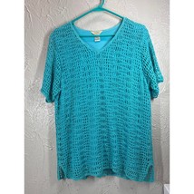 Teddi Womens Short Sleeve Lined Crochet Overlay Mesh V Neck Top Size Large  - $19.95