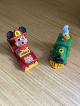 Mickey Mouse Metal Fire Truck &amp; Donald Duck Plastic Train Vintage Toy Cars. - £9.03 GBP