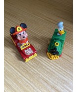 MICKEY MOUSE Metal Fire Truck &amp; DONALD DUCK Plastic Train Vintage Toy Cars. - £8.83 GBP