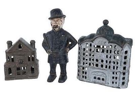 c1910 Antique Cast Iron Bank Collection Building and Policeman with billy club - £175.45 GBP