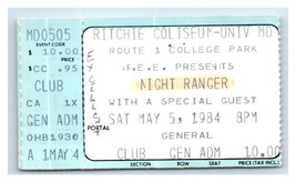 Night Ranger Concert Ticket Stub May 5 1984 University of Maryland - £27.09 GBP