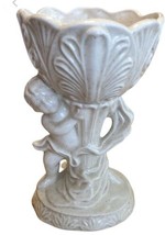 Vintage Vase 7” Cherub Chalice White Planter Pottery Shiny Angel No Chips Cracks - £11.70 GBP