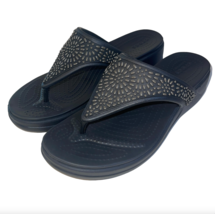 Crocs Womens Monterey Diamante Wedge Flip Flop Flops Sandals Black Size ... - $33.99