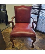 Vintage Antique Red Leather and Carved Owl Wood Armchair Law Office Chair - £348.49 GBP
