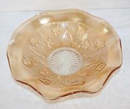 Vintage Yellow Gold Iridescent Carnival Depression Glass Fruit Bowl ~ Marigold - £11.75 GBP