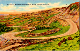 Postcard North Dakota Horseshoe Bend Badlands  Linen Card 5.5 x 3.5 Ins. - £3.87 GBP