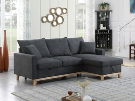 Pyrgi Modern Reversible Sleeper Sectional Sofa with Storage Chaise in Dark Gray - £666.01 GBP