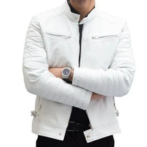 Men White Leather Jacket Genuine Lambskin Leather Handmade New Motorcycl... - $144.93+