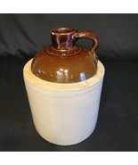 Antique Stoneware Crock Jug Two Tone Cream Beige Brown With Handle 1/2 G... - £23.73 GBP