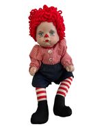 Vintage Porcelain Raggedy Style Doll 12 Inch Yarn Hair Cloth Body Red Gingham Ou - $21.60