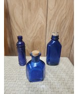 3 Vtg Blue Cobalt Bottles:  1 Phillips,  1 Decorative, I Medicinal Pill ... - $21.00